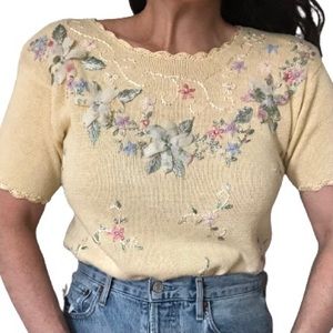 NWT Floral Appliqué Granny Cottage Core Knit Top